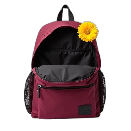 jacket, 3d render, dark, colorful, maroon-colored, backpack, yellow, flower-shaped transparent PNG cut-out