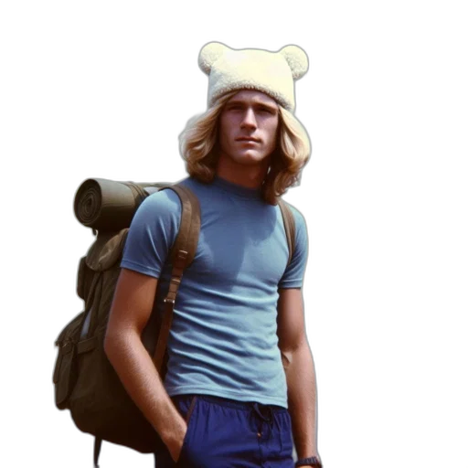 hat, jacket, staff, animal, concept art, adventurous, young, man transparent PNG cut-out