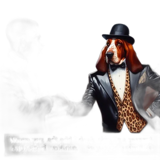 animal, jacket, hat, concept art, photorealistic, watercolor, 3d render, fire transparent PNG cut-out