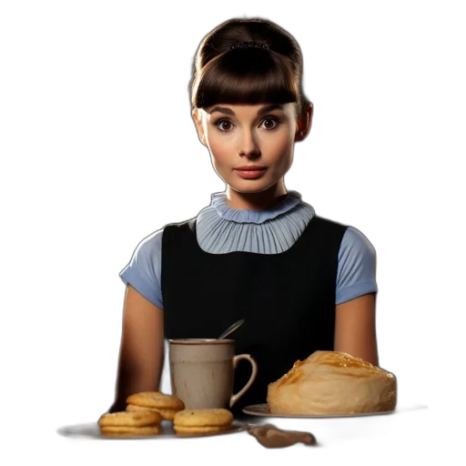 food, robot, face, dress, 3d render, photorealistic, concept art, woman transparent PNG cut-out