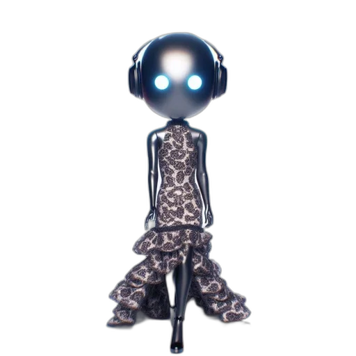 robot, dress, creature, staff, 3d render, concept art, cyberpunk, vaporwave transparent PNG cut-out