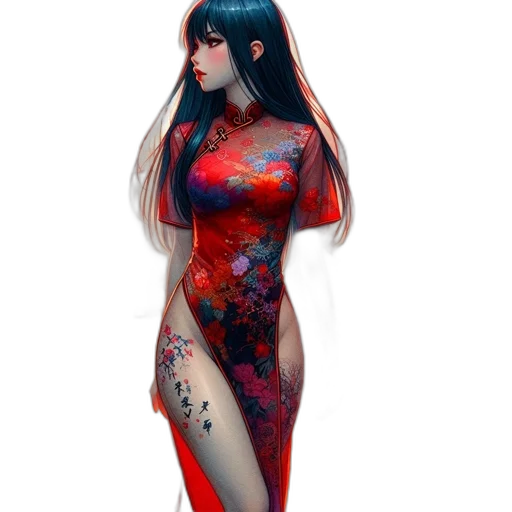 dress, fantasy art, concept art, anime, cyberpunk, outer space, fire, red transparent PNG cut-out