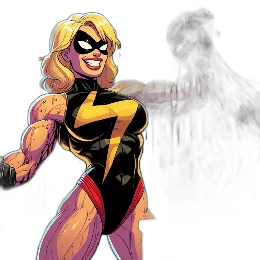 comic book art, concept art, cartoon, blonde-haired, female, superhero, black, yellow transparent PNG cut-out