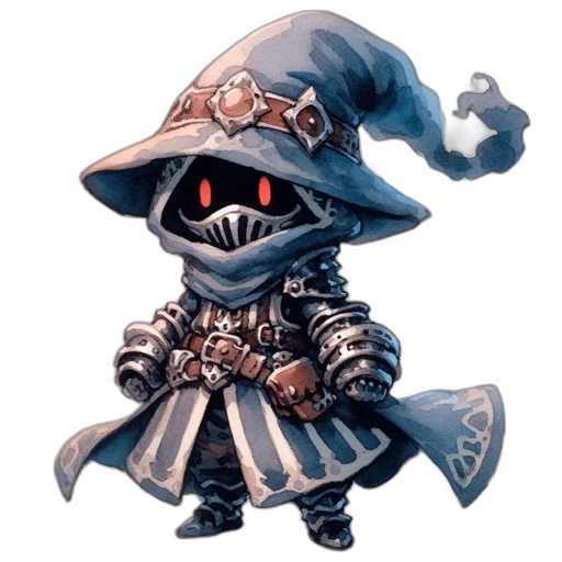 staff, sword, weapon, hat, concept art, fantasy art, pixel art, monochrome transparent PNG cut-out