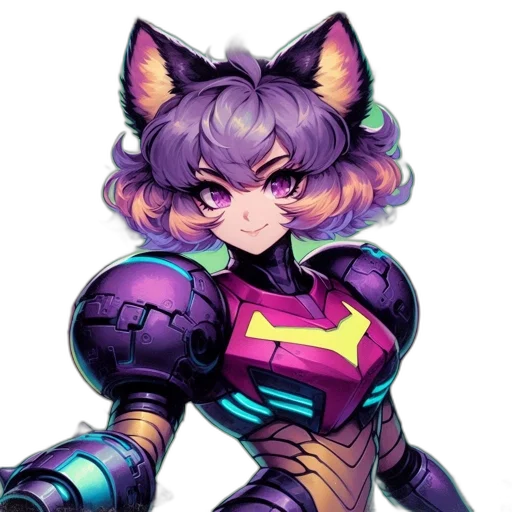 staff, robot, animal, pixel art, cyberpunk, anime, concept art, colorful transparent PNG cut-out