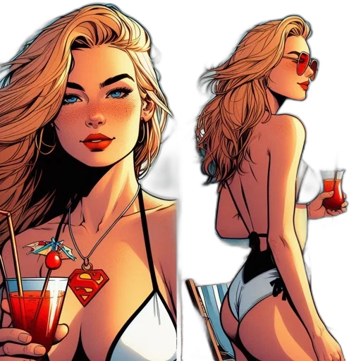 comic book art, cartoon, concept art, photorealistic, neon lights, beach, fire, red transparent PNG cut-out