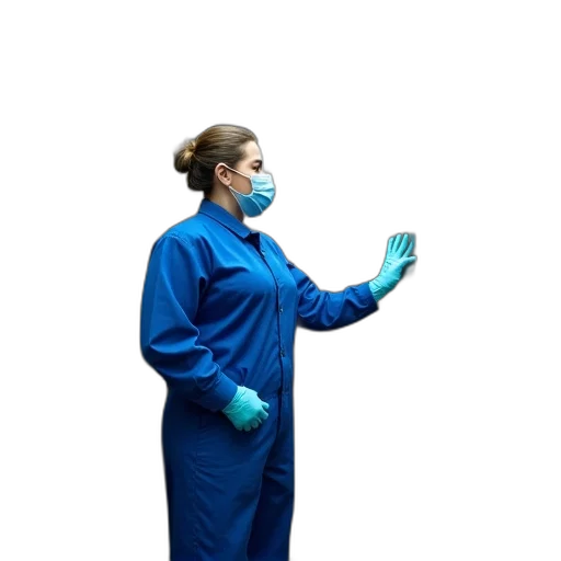 staff, mask, jacket, dress, outer space, blue, person, jumpsuit transparent PNG cut-out