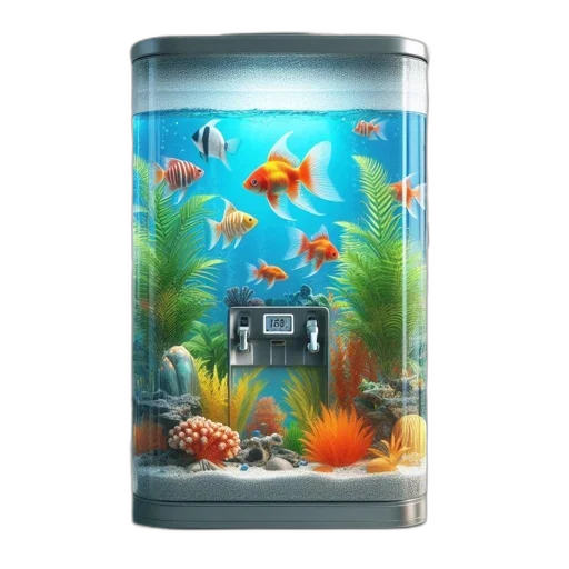 3d render, photorealistic, concept art, underwater, digital, clock-equipped, aquarium, vibrant transparent PNG cut-out