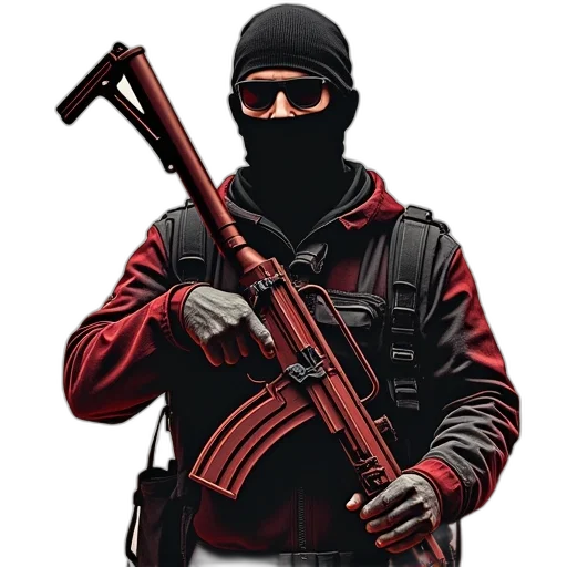 weapon, jacket, staff, mask transparent PNG cut-out