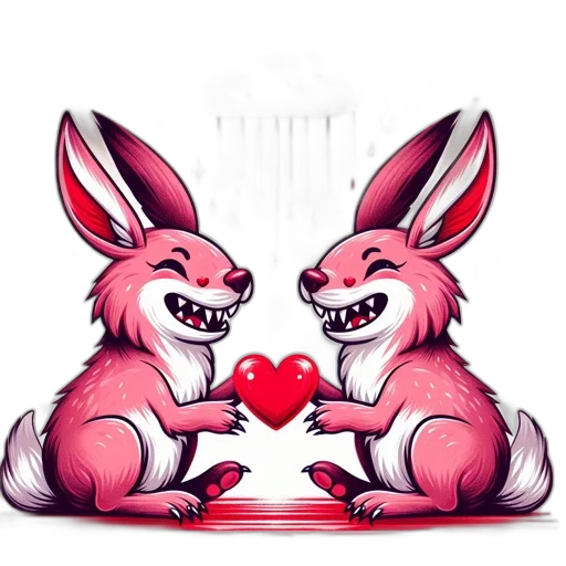 pixel art, concept art, cartoon, fantasy art, two, pink, rabbits, expressive transparent PNG cut-out