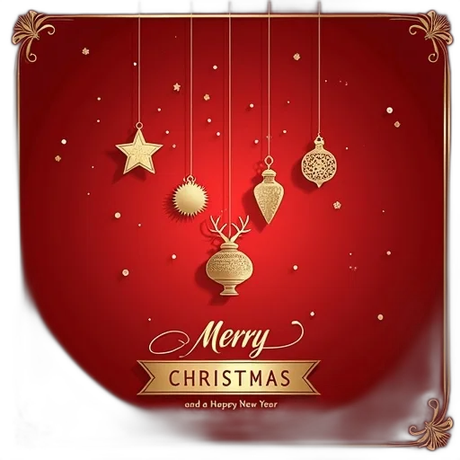 festive, christmas, card, design, red, background, golden, border transparent PNG cut-out