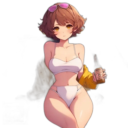 dress, staff, weapon, bottle, pixel art, concept art, anime, vaporwave transparent PNG cut-out