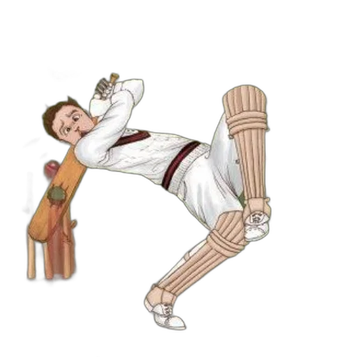 cartoon, concept art, illustration, cricket, player, mid-action, text, hedgcock transparent PNG cut-out