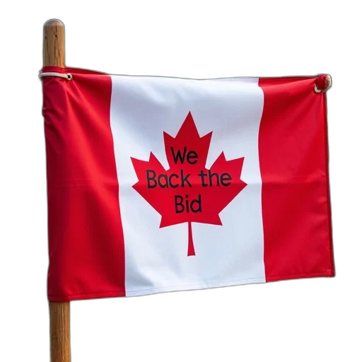 red, white, canadian, flag, words, back, bid, written transparent PNG cut-out