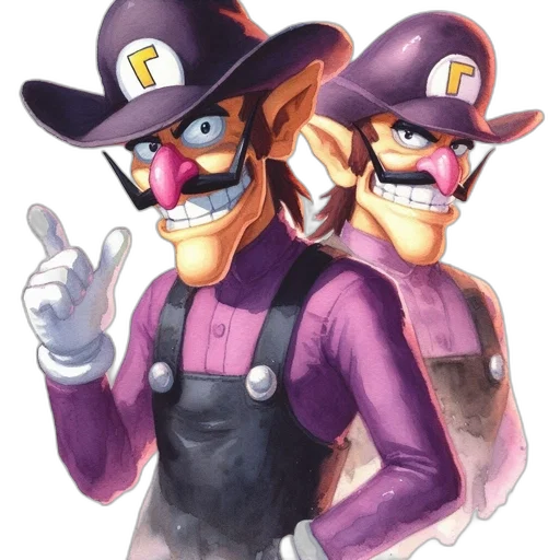 mask, hat, concept art, watercolor, cartoon, pixel art, two, waluigi transparent PNG cut-out