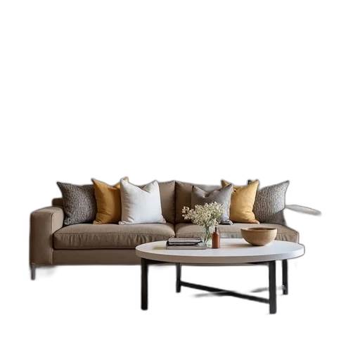 furniture, 3d render, photorealistic, earth tones, monochrome, golden, dark, bed transparent PNG cut-out