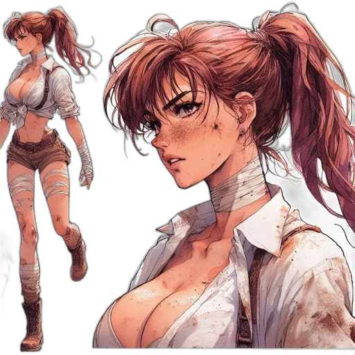 jacket, dress, staff, weapon, concept art, anime, comic book art, watercolor transparent PNG cut-out