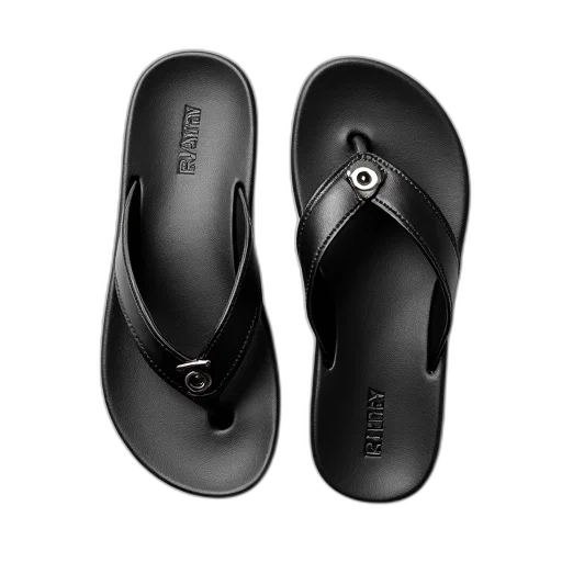 shoes, pair, black, flip-flops, textured, sole, strap, silver transparent PNG cut-out
