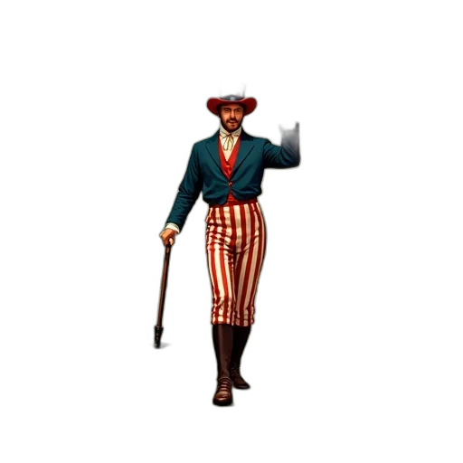 staff, hat, jacket, weapon, 3d render, concept art, pixel art, cartoon transparent PNG cut-out