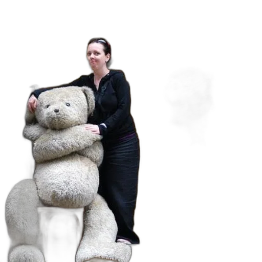 woman, black, hugging, giant, stuffed, bear, front, store transparent PNG cut-out