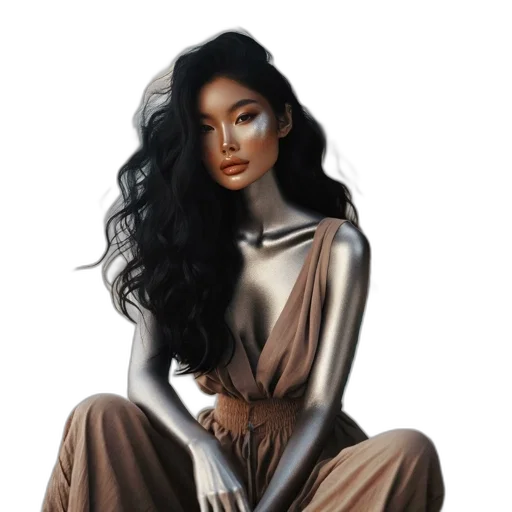 dress, hair, jewelry, fantasy art, concept art, photorealistic, cartoon, earth tones transparent PNG cut-out