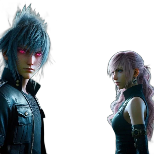 concept art, cyberpunk, fantasy art, 3d render, dark, two, characters, red transparent PNG cut-out