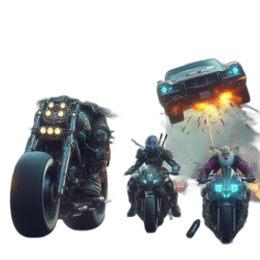 robot, weapon, car, mask, concept art, cyberpunk, 3d render, fantasy art transparent PNG cut-out