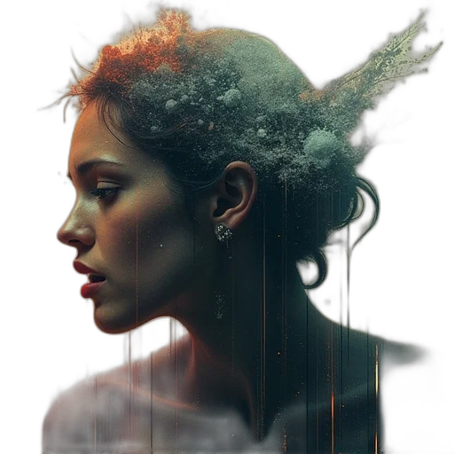 crown, face, hair, jewelry, cyberpunk, photorealistic, concept art, fantasy art transparent PNG cut-out