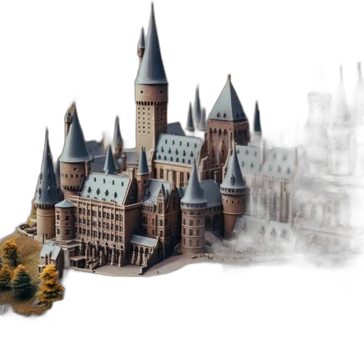 building, concept art, fantasy art, pixel art, 3d render, fog, city street, forest transparent PNG cut-out