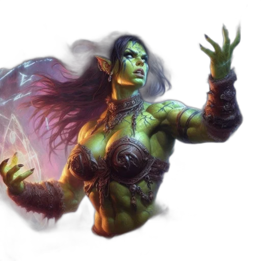 fantasy art, concept art, photorealistic, comic book art, green, intensely, determined, female transparent PNG cut-out