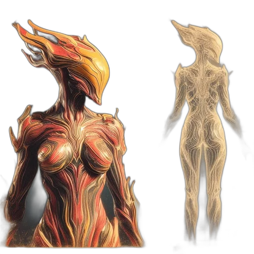 creature, dress, concept art, fantasy art, 3d render, watercolor, golden, earth tones transparent PNG cut-out