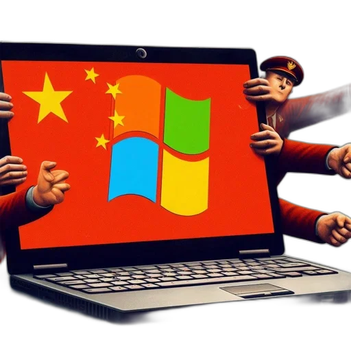 3d render, laptop, displays, chinese, flag, encircled, people, red transparent PNG cut-out