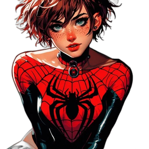comic book art, concept art, cartoon, pixel art, red, illustrated, female, character transparent PNG cut-out