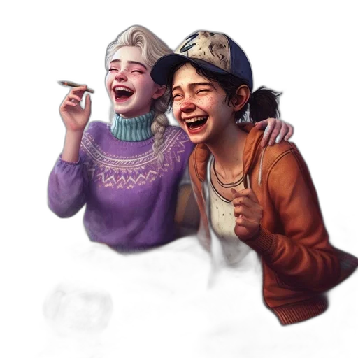 concept art, photorealistic, pixel art, fantasy art, fire, two, women, share transparent PNG cut-out