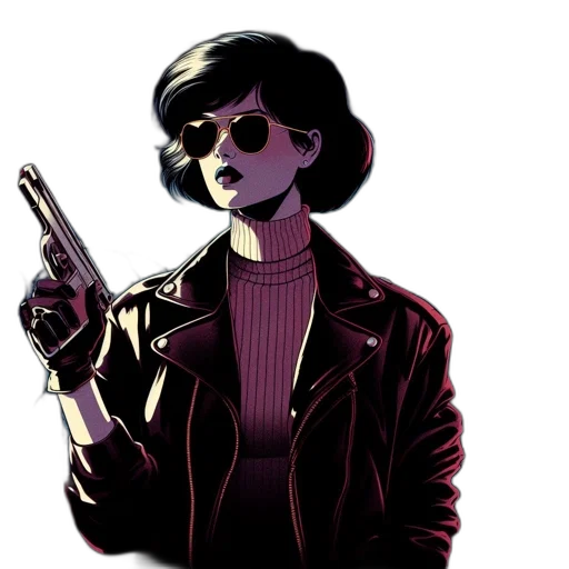 jacket, weapon, staff, comic book art, cyberpunk, concept art, cartoon, neon lights transparent PNG cut-out