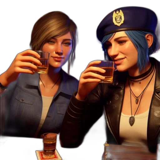 concept art, 3d render, pixel art, photorealistic, two, animated, females, sit transparent PNG cut-out