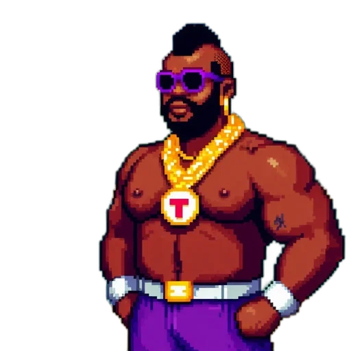 pixel art, vaporwave, cyberpunk, concept art, tropical, beach, muscular, man transparent PNG cut-out