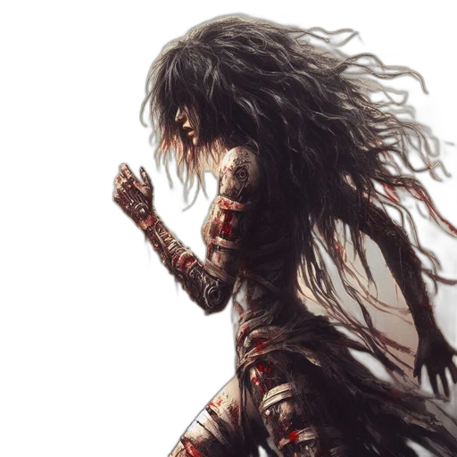 hair, comic book art, fantasy art, concept art, pixel art, armored, woman, black transparent PNG cut-out