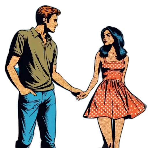 dress, comic book art, cartoon, concept art, city street, illustrative, scene, features transparent PNG cut-out