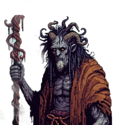 staff, creature, fantasy art, concept art, pixel art, comic book art, dark, pixelated transparent PNG cut-out