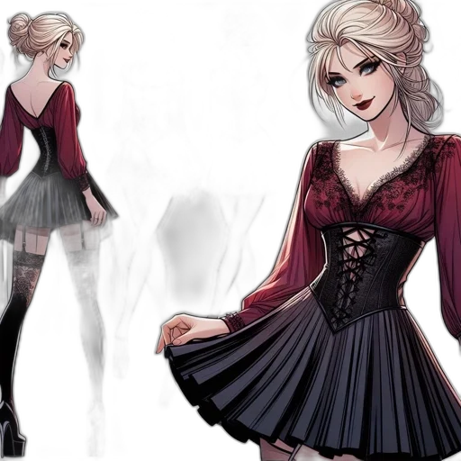 dress, concept art, fantasy art, comic book art, cartoon, dark, monochrome, red transparent PNG cut-out