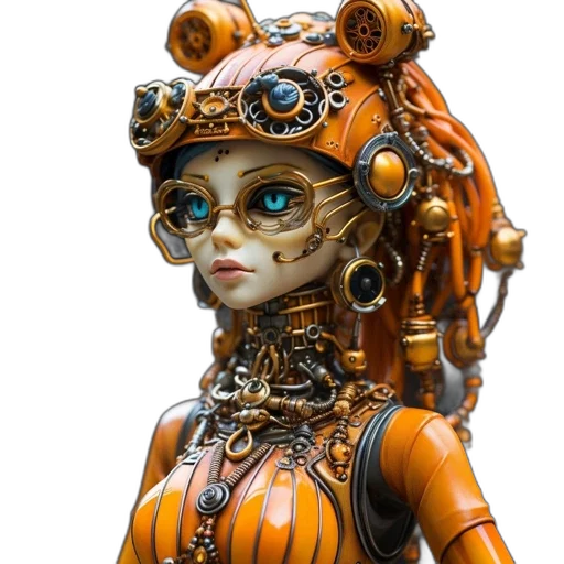 robot, cyberpunk, concept art, 3d render, fantasy art, steampunk-inspired, figurine, gears transparent PNG cut-out