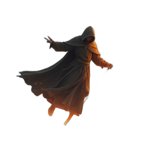 dress, creature, mask, staff, concept art, 3d render, fantasy art, fog transparent PNG cut-out