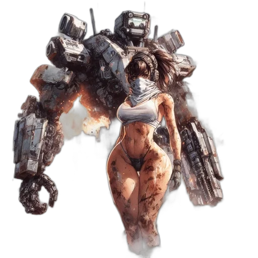 robot, weapon, concept art, fantasy art, pixel art, comic book art, outer space, futuristic transparent PNG cut-out