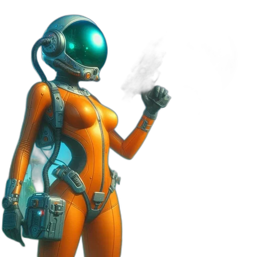 robot, jacket, concept art, cyberpunk, 3d render, fantasy art, outer space, blue transparent PNG cut-out