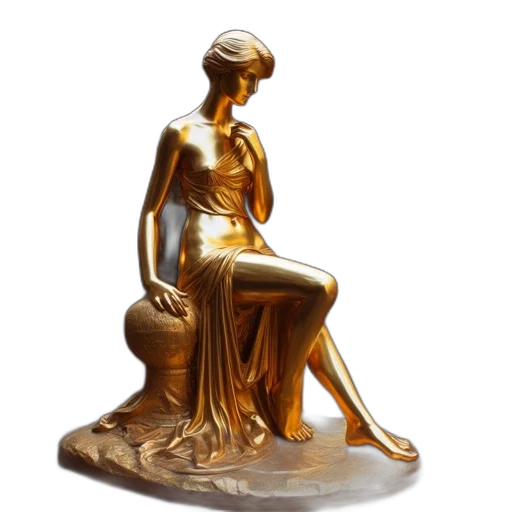 jewelry, furniture, 3d render, photorealistic, concept art, golden, statue, seated transparent PNG cut-out