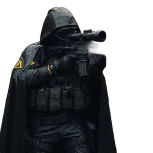 jacket, weapon, concept art, 3d render, comic book art, cyberpunk, armed, figure transparent PNG cut-out