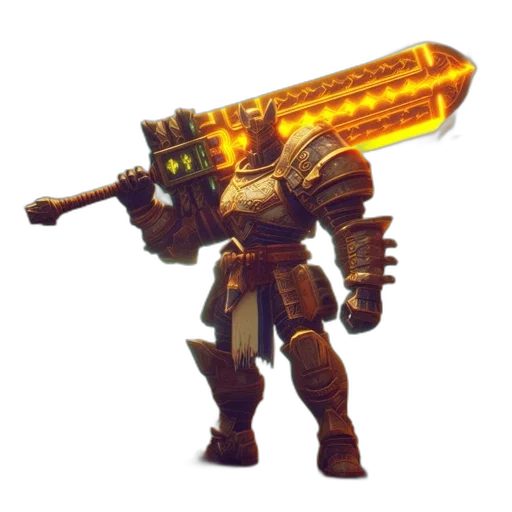 weapon, sword, robot, staff, concept art, 3d render, fantasy art, pixel art transparent PNG cut-out