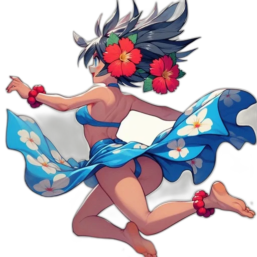 dress, flower, staff, concept art, pixel art, fantasy art, watercolor, blue transparent PNG cut-out