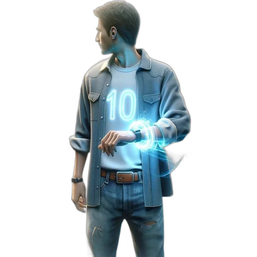 jacket, staff, robot, weapon, concept art, 3d render, cyberpunk, vaporwave transparent PNG cut-out